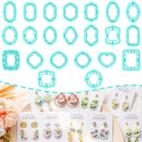 TAINSKY Polymer Clay Cutters - 22 Shapes Frame Clay Cutters, Boho Polymer Clay Cutters for Earrings Jewelry Making, Window Clay Cutters for Polymer Clay Jewelry. (Style-A) - color: Frame Set