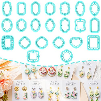 TAINSKY Polymer Clay Cutters - 22 Shapes Frame Clay Cutters, Boho Polymer Clay Cutters for Earrings Jewelry Making, Window Clay Cutters for Polymer Clay Jewelry. (Style-A) - color: Frame Set
