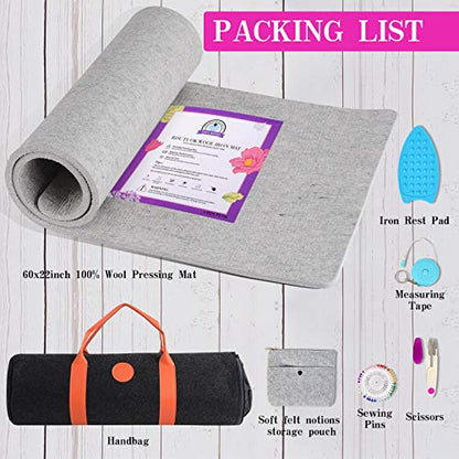 Rdutuok Wool Pressing Mat 60 x 22 Inch Extra Large Ironing Mat for Quilting 1/2" Thick 100% New Zealand Wool Ironing Pad for Quilters Tabletop Ironing Board Alternative for Sewing and Embroidery - size: 60" x 22"