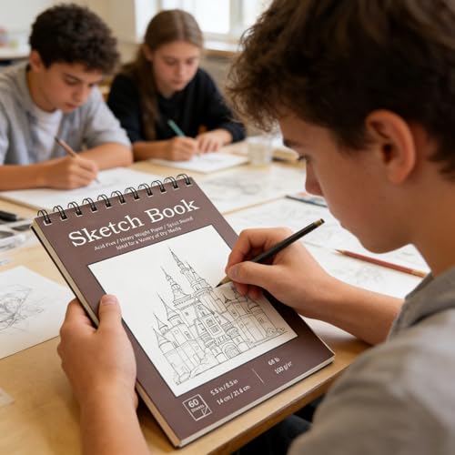 Sketch Book, Top Spiral Bound Sketch Pad, 100 Sheets 68lb/100gsm Drawing Paper, Acid Free Art Sketch Book Artistic Drawing Painting Writing Paper for Beginners Artists (1 Pack, 5.5"x8.5")