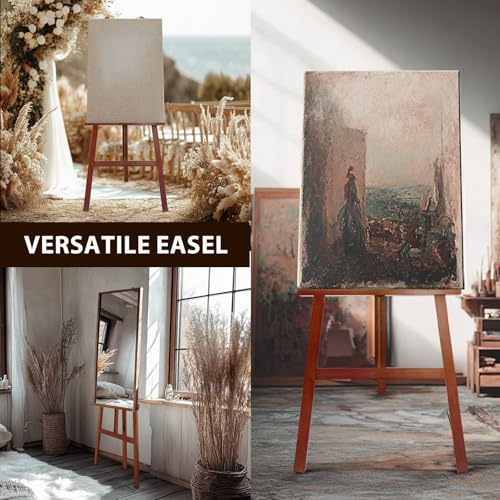 Large A-Frame Wooden Painting Display Walnut Easel, Large Adjustable Pine Wood Standing Easel Holding Canvas Up to 60'', Solid Wood for Display, Wedding Sign or Painting-Walnut - style: Walnut