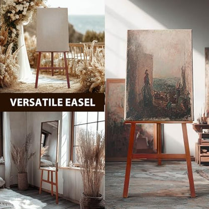 Large A-Frame Wooden Painting Display Walnut Easel, Large Adjustable Pine Wood Standing Easel Holding Canvas Up to 60'', Solid Wood for Display, Wedding Sign or Painting-Walnut - style: Walnut