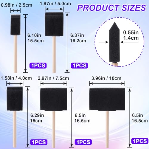 HINZIC 5 Pcs 5 Sizes Foam Paint Brushes Wood Handle Foam Brushes for Staining Varnishes, and DIY Large Area Crafting(4", 3", 2", 1.6'', 1") - size: 5pcs 4", 3", 2", 1.6'', 1"