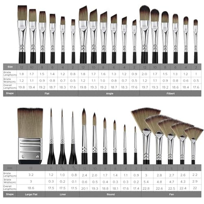 Bougimal 33 Pcs Paint Brush Set, Artist Paint Brushes for Acrylic Painting, Oil, Watercolor, Gouache, with Flat Round Filbert Fan Angle Detail Brush, Suitable for Artists and Beginners (Black) - color: Black