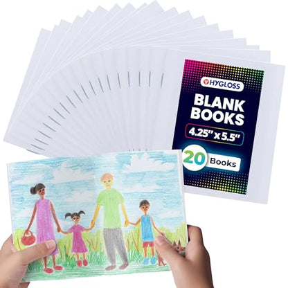 Hygloss Blank Books - Bulk 20 Pack – 4.25" x 5.5" A6 White Paperback Blank Books for Kids to Write Stories, Doodle, Arts & Crafts – Plain Drawing Sketchbook, Unlined Journal, Notebook Without Lines - color: White, style: 20 Books