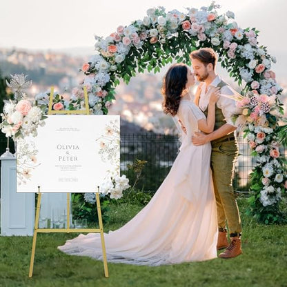 Gold Easel Stand for Sign, Heavy Duty Metal Display Easel with Adjustable Chain, 4-Tier Height Art Easel for Painting, Wedding Sign, Posters & Commercial Display - color: Gold