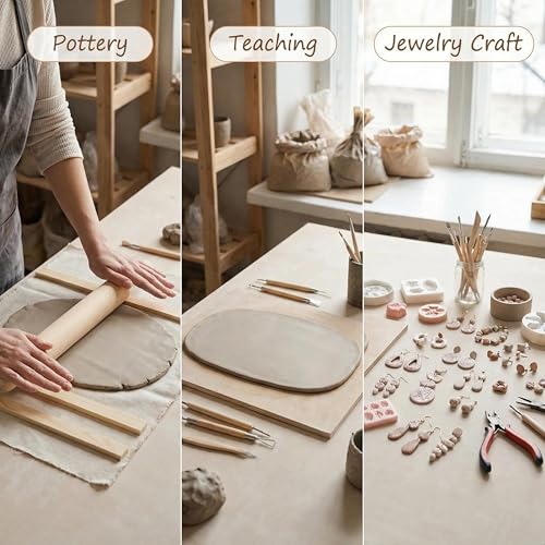 Lupnkl 12-Pack Ceramic & Pottery Tools Kit Clay Rolling Pin & Slab Roller for Pottery, Ideal for Clay Projects & Pottery Teaching, Complete Ceramic Tools Kit