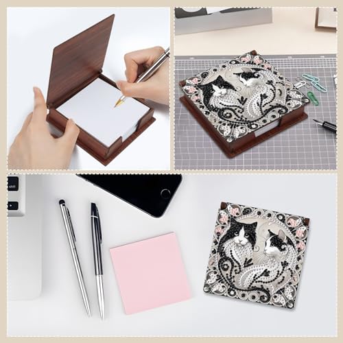 Diamond Painting Kit memo Box, Diamonds Art DIY cat Patterns Sticky Note Box Special Shape Drill, with 160 Sticky Note, Ideal for Home Office Supplies, Handicrafts, Holiday Gifts - color: cat