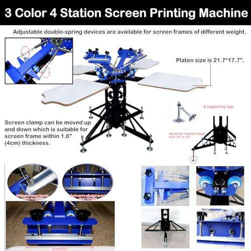 HayWHNKN 3 Color 4 Station Silk Screen Printing Kit Machine Press Printer for T-Shirt Circuit Board with Flash Dryer UV Exposure Unit