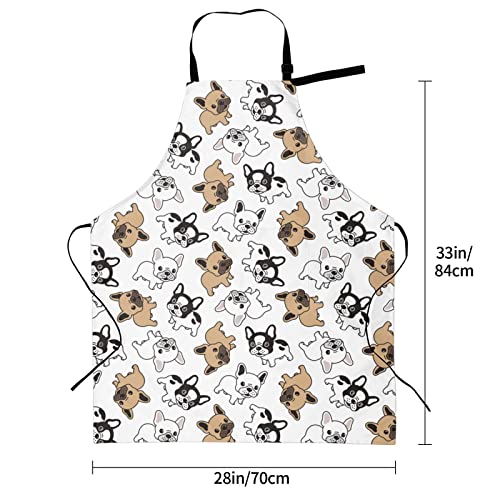 Puppy Dogs Waterproof Adjustable Bib Apron with 2 Pockets, Cooking Gardening Grilling Kitchen Chef Apron for Women - color: French Bulldog