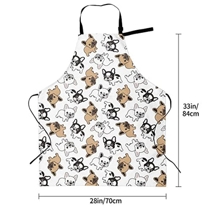 Puppy Dogs Waterproof Adjustable Bib Apron with 2 Pockets, Cooking Gardening Grilling Kitchen Chef Apron for Women - color: French Bulldog