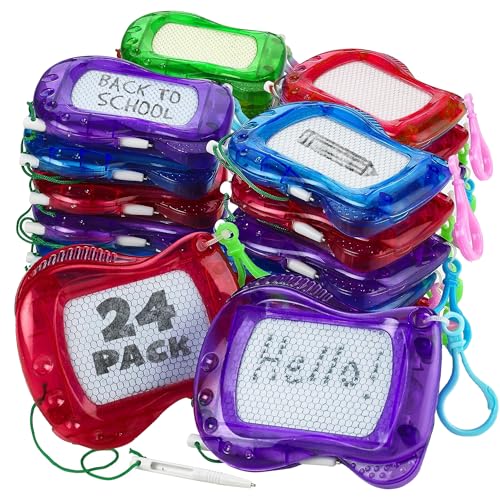 Pack of 24 Mini Magnetic Drawing Board for Kids - Backpack Keychain Clip Drawing Boards, Erasable Doodle Sketch Writing Pad, Birthday Kids Party Favors & Goodie Bags Stuffers - size: 24 Count (Pack of 1)