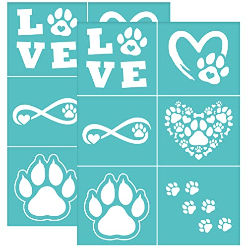 OLYCRAFT 2Pcs Self-Adhesive Silk Screen Printing Stencil Paw Print Silk Screen Stencil Heart Infinity Paw Print Reusable Mesh Stencils Transfer for DIY T-Shirt Fabric Painting - 5.5x7.7 Inch - color: Paw Print Theme
