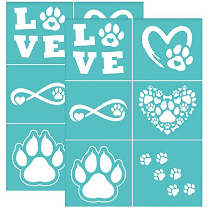 OLYCRAFT 2Pcs Self-Adhesive Silk Screen Printing Stencil Paw Print Silk Screen Stencil Heart Infinity Paw Print Reusable Mesh Stencils Transfer for DIY T-Shirt Fabric Painting - 5.5x7.7 Inch - color: Paw Print Theme