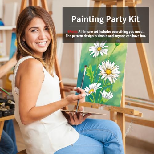 4 Pack Sip and Paint Kit, Pre Drawn Canvas for Painting for Adults Pre Printed Canvas to Paint Party Supplies Girls Night Games Date Night Art Set Flower Theme 12x16 in - size: 12x16, style: style 9