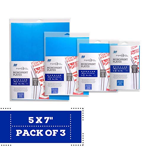 Grafix Impress Print Media Monoprint Plate – 5" x 7”, Pack of 3 – Transparent, Lightweight, Non-Porous .030” Dura-Lar Monoprinting Surface, Economical Alternative to Metal or Glass Plates - size: 5" x 7", style: Clear, Pack of 3