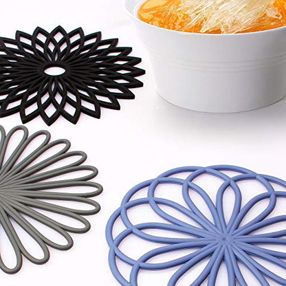 ME.FAN Silicone Trivet Mat - Kitchen Hot Pads for Pots & Dish - Insulated Teapot Trivet - Flexible, Durable, Non-Slip Large Coasters 3 Set Black - color: 3set-black