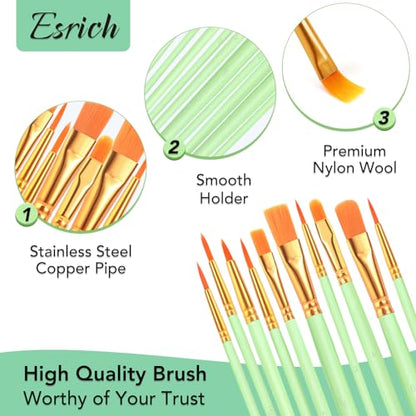 ESRICH Paint Brushes Set,24 Packs 240 Pcs Acrylic Paint Brush Set,Acrylic Oil Watercolor, Face Nail Art, Miniature Detailing,Rock Painting,Painting Artist Professional Kits(Green) - color: Green, size: 240