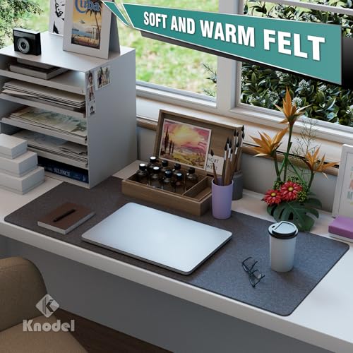 K KNODEL Felt Desk Mat, Large Desk Pad Protector, Office Computer Desk Mat for Keyboard, Non-Slip Mouse Pad (Dark Gray, 35.4"x15.7") - size: 35.4" x 15.7"