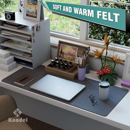 K KNODEL Felt Desk Mat, Large Desk Pad Protector, Office Computer Desk Mat for Keyboard, Non-Slip Mouse Pad (Dark Gray, 35.4"x15.7") - size: 35.4" x 15.7"