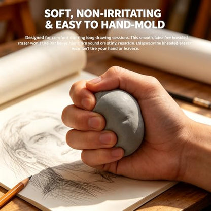 Kneaded Eraser Artist Moldable Rubber Soft Kneadable Supplies for Drawing Sketching High Flexibility Charcoal Graphite Removal Stationary Tool for Studio Work Neutral Grey