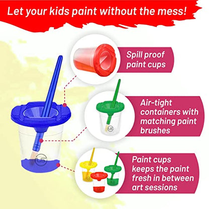 Kids Painting Set, Washable Paint for Kids with Painting Cups, Tempera Paint Set with Toddler Paintbrushes, Classroom Paints 16 oz Ea. Toddler Bulk Paints Supplies, Gifting Bundle - color: Paint with Paint Cups