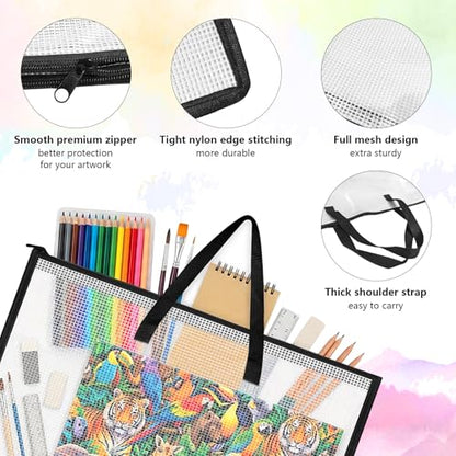 TOTiyea 7-Pack Art Portfolio Bags with Handle & Zipper, Clear Waterproof Poster Storage Set(15.75” x 21.65” & 9.25” x 12.6”), Large Artwork storage for Artwork, Scrapbook, Keepsake & Bulletin Board