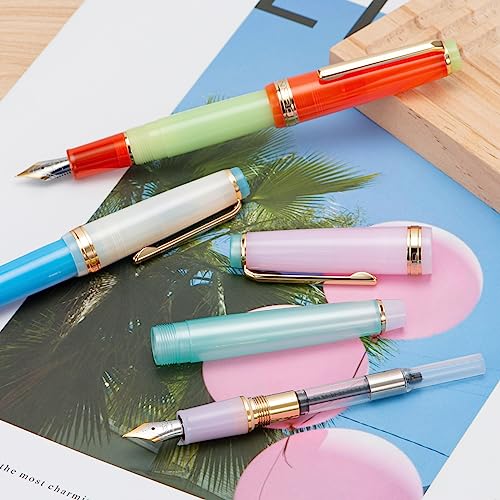 Jinhao 82 Acrylic Fountain Pen, Iridium Fine Nib with Ink Converter, Macaron Aqua Blue Contrast Color Classic Design Smooth Writing Pen (Gold Trim) - color: Aqua Blue, style: Fine (0.5 mm)