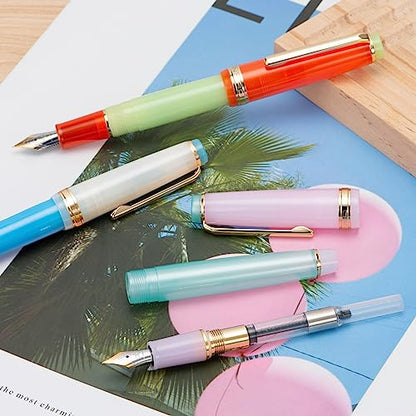 Jinhao 82 Acrylic Fountain Pen, Iridium Fine Nib with Ink Converter, Macaron Aqua Blue Contrast Color Classic Design Smooth Writing Pen (Gold Trim) - color: Aqua Blue, style: Fine (0.5 mm)