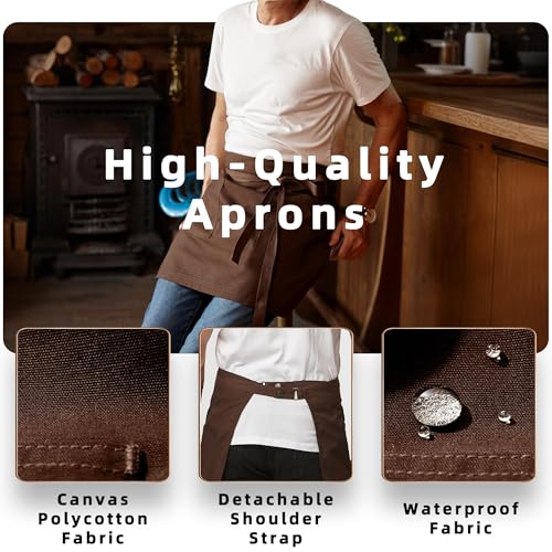 Unisex Waist Apron with Pockets Waiter Bar Half Bistro Apron 4251BY - color: Coffee, size: 1 Pack