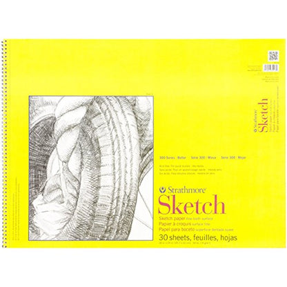 Strathmore 300 Series Sketch Pad, 18x24 inch, 30 Sheets, Side Wire - Artist Sketchbook & 300 Series Bristol Paper Pad, Smooth, Tape Bound, 9x12 inches, 20 Sheets (100lb/270g)