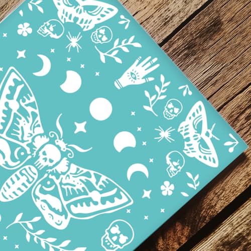 2 Sheets Butterfly Skull Silkscreen Stencil, Insects Moon Moth Snake Painting Stencils Templates Reusable Self-Adhesive Silk Screen Printing for Wall Border Wood Fabric Home Halloween Decor - style: Moth