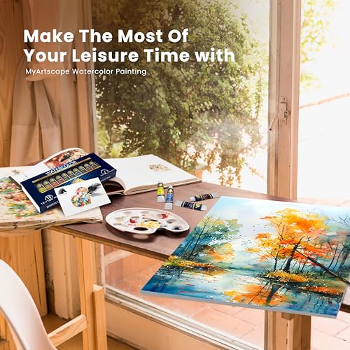 MyArtscape Watercolor Paint Set – 12 x 12ml Highly Pigmented Paint Tubes for Artists, Beginners & Hobbyists | Vibrant Transparent Colors for Blending & Layering
