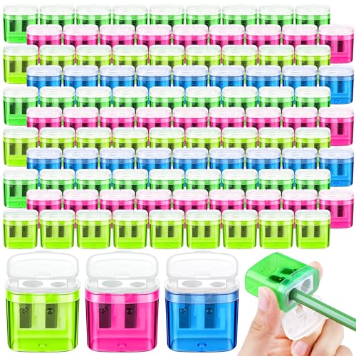 Aodaer 180 Pieces Pencil Sharpeners Manual Double Hole Pencil Sharpener for Dual Hole Pencil Sharpener for Office Home, Assorted 4 Colors