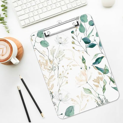 Plastic Cute Clipboard Low-Profile Metal Clip, A4 Letter Size 9 x 12.5 in, 8.5 x 11 Paper Clip Board for Teachers, Nurses, Classroom,Fresh Greenery - color: Fresh Greenery