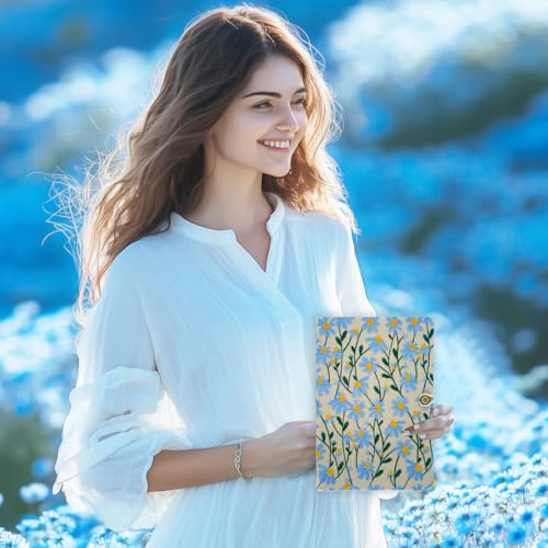 A5 Sketchbook, Flower Notebook, Embroidered Journal, Daisy Gifts for Women, 8"x6" Notebook, Hardcover, Lay Flat, Personalized Notebook, Unlined Notebook, Plain Journal, Blue Daisy - color: A5-Button-Blue, style: Plain