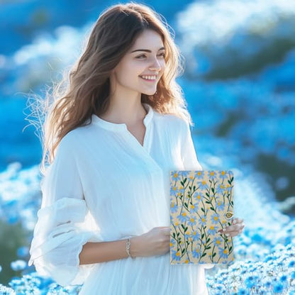 A5 Sketchbook, Flower Notebook, Embroidered Journal, Daisy Gifts for Women, 8"x6" Notebook, Hardcover, Lay Flat, Personalized Notebook, Unlined Notebook, Plain Journal, Blue Daisy - color: A5-Button-Blue, style: Minimalist