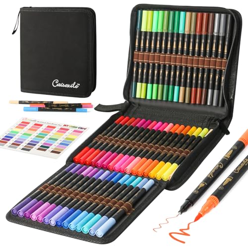 48 Color Duo Tip Pens Art Markers Set,96 Nibs Fine and Brush Tip for Adult Coloring Book Journaling Note Taking Lettering Calligraphy Drawing Pens Supplies - color: 48 colors