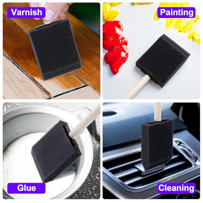HINZIC 7 Pcs 2 Inch Foam Paint Brushes Black Sponge Brushes Wood Handle for Painting Varnishes DIY Craft Projects - size: 2 inch