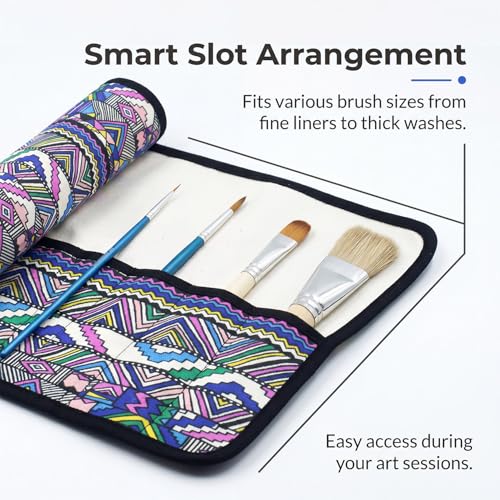 2 Pack Art Paint Brush Holder, Deluxe Bohemian Style Storage Organizer Roll-Up Case Bag with 20 Slot Pockets, Protects Artist Acrylic Oil Watercolor Paintbrushes(Bohemian)