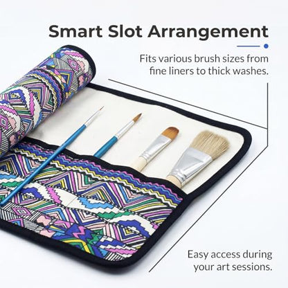 2 Pack Art Paint Brush Holder, Deluxe Bohemian Style Storage Organizer Roll-Up Case Bag with 20 Slot Pockets, Protects Artist Acrylic Oil Watercolor Paintbrushes(Bohemian)