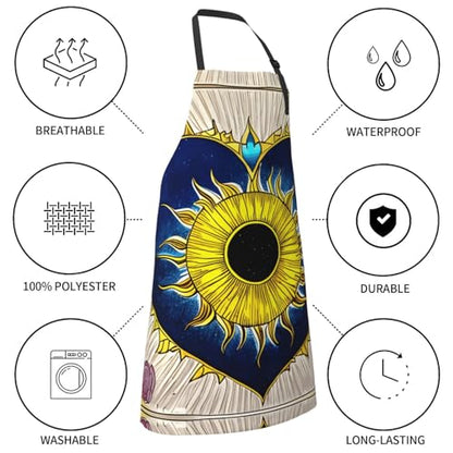 Cartoon heart sun Heavy Duty Waterproof Apron with Pockets for AdultsResistant Grilling, Gardening, Painting - color: Cartoon Heart Sun