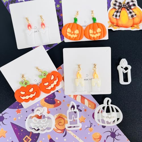 Xaekicr Halloween Polymer Clay Cutters Set – 8pcs Halloween Clay Cutters for Polymer Clay Jewelry, Clay Earring Cutters and Molds – Pumpkin, Tombstone, Witch Hat Clay Tools for DIY Crafts - color: C color