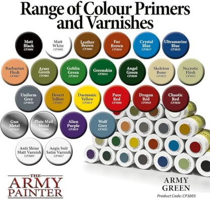 The Army Painter, Base Primer Army Green, 400 mL Acrylic Spray Primer, Spray Paint Basecoat for Miniature Priming, Tabletop Roleplaying, Boardgames, and Wargames Miniature Modellin - color: Army Green