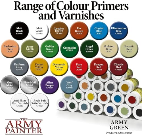 The Army Painter, Base Primer Army Green, 400 mL Acrylic Spray Primer, Spray Paint Basecoat for Miniature Priming, Tabletop Roleplaying, Boardgames, and Wargames Miniature Modellin - color: Army Green