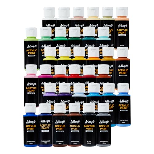 Artkey Acrylic Paint Set - 36 Colors 2 oz/59 ml Acrylic Paints Professional Artists Painting Kit for Canvases Fabric Rock Leather Easter Egg Wood Ceramic Glass Art Craft Painting - color: 36 Colors, style: Basics