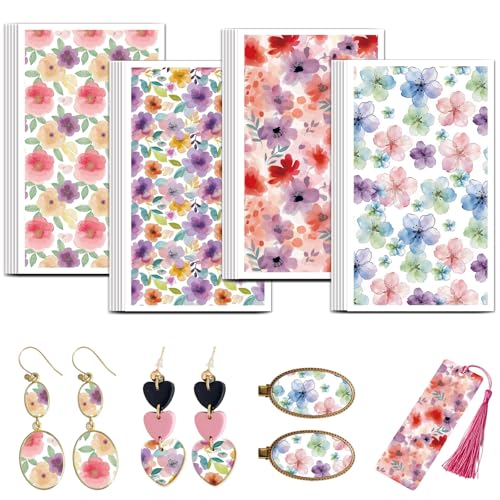 OLYCRAFT 24Pcs Ethereal Flowers Clay Transfer Paper 4 Design Roses Clay Transfers Paper for Polymer Clays Earring Watercolor Flowers Transfer Sheets Small Ceramic Decal for Earring Jewelry Making - color: Ethereal Flowers