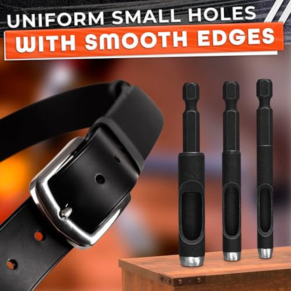 6 Pcs Leather Hole Punch Set — Belt Hole Puncher for Leather Belts, Watch Bands, Soft Plastic, DIY Crafts — Carbon Steel Hollow Punches for Drill 3/16" 1/4" 5/16" 3/8" 7/16" 1/2", Case Not Included