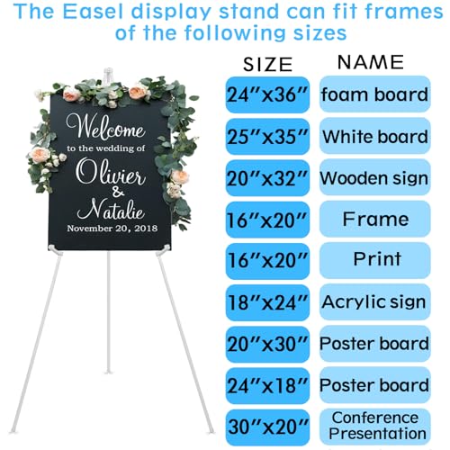 3 Pack White Easel Stand for Wedding Sign & Poster, 63" Portable Metal Painting Easels Stand Adjustable Folding Easel for Art Crafts Show,Arts,Birthday - style: White