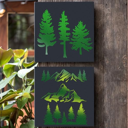 Sitsink Tree Small Stencils Reusable - Mountain Scene Stencils for Crafts Reuable, Fabric Background Card Scrapbook Journal Decorating - style: small tree